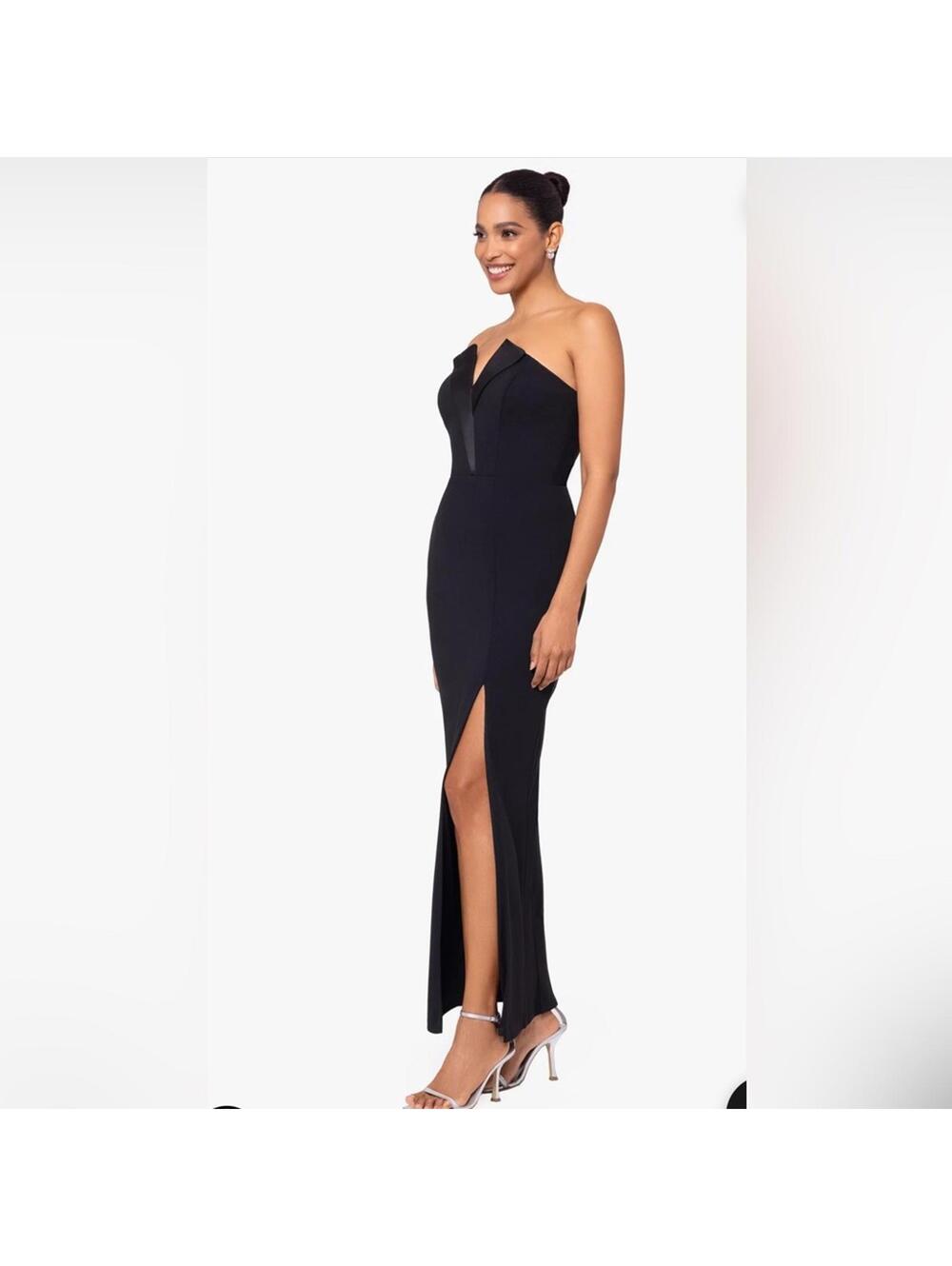 Betsy & Adam Black Formal Iconic Long Strapless V Neck Tuxedo Gown sz 22W Gala